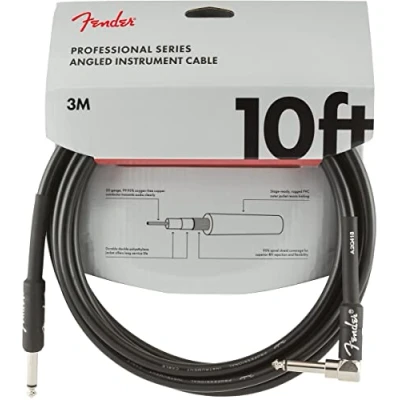 Obrázek Fender Professional Series kabel pro kytarové nástroje, 3 m, přímý/úhel, černý