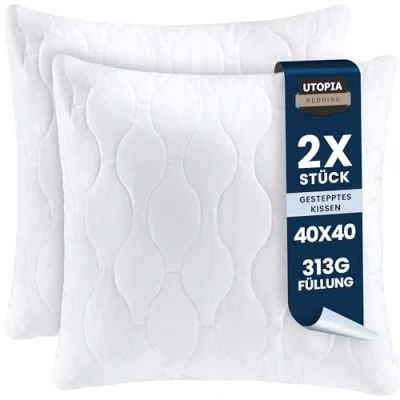 Obrázek Utopia Bedding polštář 40 x cm (sada 2 ks), prošívaný na postel a jako dekorační polštář, výplň polštáře, pohovku, ozdobný gauč (bílý)