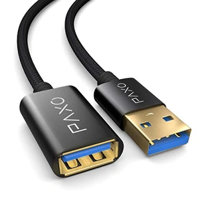 Obrázek PAXO USB prodloužení 0,5 m, 10 Gbit/s (1,25 GByte/s), 3. 2 Gen2 (3. 0, 1), prodlužovací kabel, konektor A na zdířce A, černý, látkový plášť