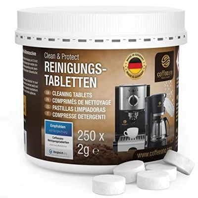 Obrázek Coffeeano 250 čisticích tablet pro plně automatické kávovary a kávovary. Čisticí tablety Delonghi, Siemens, EQ Series, Jura, Krups, Bosch, Miele, Melitta, WMF atd.