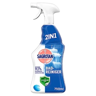 Obrázek Sagrotan koupelnový čistič osvěžovač oceánu dezinfekční 2v1 s fólií proti nečistotám pro spolehlivou hygienu v koupelně 1 x 750 ml láhev rozprašovačem (design výrobku se může lišit.)