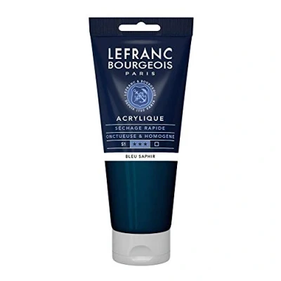 Obrázek Lefranc Bourgeois akrylová barva 300445 Fine safírově modrá, 200ml tuba, krémová na vodní bázi, rychleschnoucí, stálá světle, voděodolná
