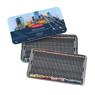 Obrázek Derwent Procolour pastelky, sada 72 kusů v kovové krabičce, 4 mm kulaté jádro prémiové tloušťce, hladká textura, ideální pro kreslení a malování, profesionální kvalita, 2302508