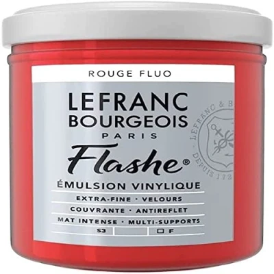 Obrázek Lefranc Bourgeois 300509 Flashe akrylová barva &amp; vinylová barva, vysoce pigmentovaná, elastická, stálá na světle, odolná proti stárnutí, matná, pro vnitřní i venkovní použití, květináč 125 ml fluočervená