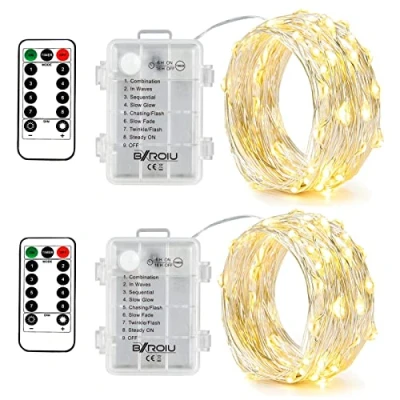 Obrázek BXROIU 2 x 50 LED stříbrný drát mikro světelný řetěz provoz na baterie 8 programů (teplá bílá), kusy (balení 1 ks)