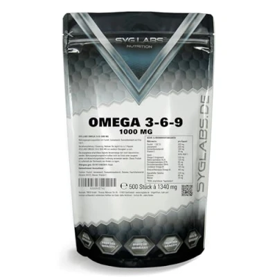 Obrázek Syglabs Omega 3 6 9 1000 mg vysoké dávky (+ vitamin E) 500 kapslí