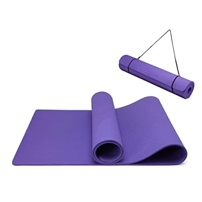 Obrázek Protiskluzová a ekologická TPE sportovní podložka s popruhem, gymnastická na pilates, cvičení, fitness 183 x 61 0,6 cm (fialová)