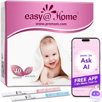 Obrázek Easy@Home 40 ovulačních testů + 10 časných těhotenských Citlivé dětské testy plodnosti na ovulaci 25 mIU/ml a těhotenské s optimální citlivostí