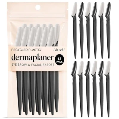 Obrázek Kitsch Dermaplaning Tool Face Razors for Women Eyebrow Razor &amp; Shaver Facial Hair Removal Dermaplane Face, 12 pc (Black)