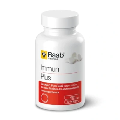 Obrázek Raab Vitalfood Immun Plus pastilky, doplňky stravy s vitamínem C, D3, zinek a biotin, 60 kusů