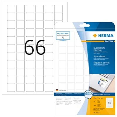 Obrázek HERMA 10107 univerzální odlepitelné etikety, 25 listů, 25,4 x mm, 66 pro arch A4, 1650 kusů, samolepicí, potištěné, matné, čtvercové, prázdné papírové lepicí etikety nálepky, bílé