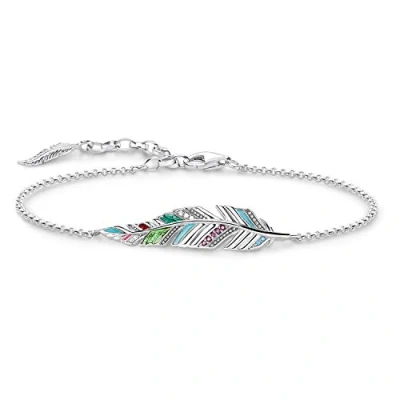Obrázek THOMAS SABO Dámský náramek Peří 925 Sterling Silver, Zčernalé, Tyrkysové, Červené, Růžové, Zelené, Světle Zelené Smaltované A1749 340 7