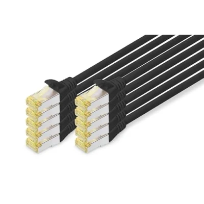 Obrázek DIGITUS CAT 6A S/FTP propojovací kabel, 10 kusů, 0,25 m, černý