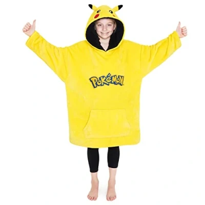 Obrázek Pokemon Oversize Hoodie chlapecká deka s rukávy a kapucí, Pikachu Fleece Blanket svetr, Žlutá/černá