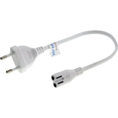 Obrázek krátký síťový kabel (napájecí s plochou zástrčkou Euro na zdířce 8). bílý 30 cm.