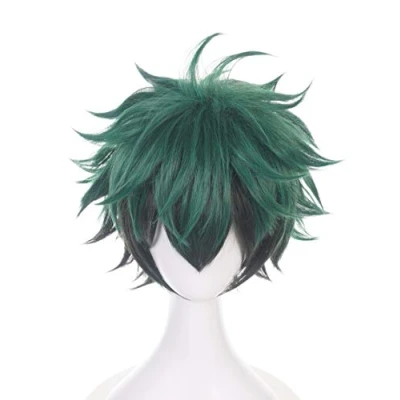 Obrázek Topcosplay paruka Cosplay, unisex, anime krátká zelená černá smíšené vlasy na Halloween, kostým, karneval
