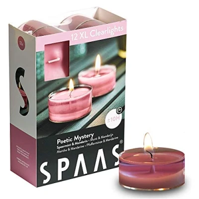 Obrázek Spaas Scented Tealights in Transparent Clear Cup, Hours 12 Maxi Duftenden Clearlights, Teelichter mit durchsichtigem Halter, ± 10 Stunden Poetic Mystery, Paraffinwachs, Zartrosa, D 57 mm x H 28