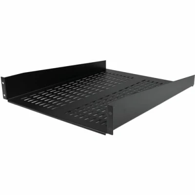 Obrázek StarTech.com 2HE regálová police univerzální perforovaná police/police s konzolou pro 19palcové síťové skříně/regály vysoce zatížitelná ocel nosnost 23 kg, hloubka 55,8 cm (CABSHELF22V)