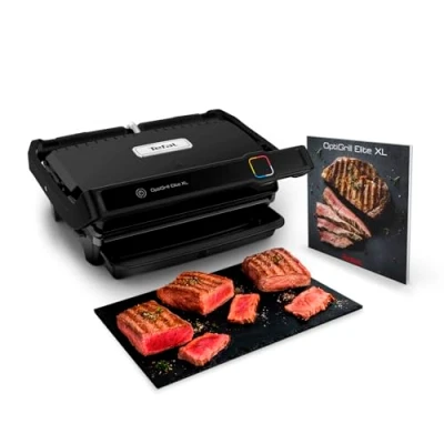 Obrázek Tefal OptiGrill Elite XL kontaktní gril, 16 programů, digitální displej s ukazatelem stupňů vaření, odnímatelné desky, elektrický černý, GC760812