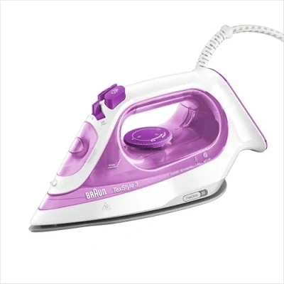 Obrázek Napařovací žehlička Braun TexStyle 3 SI 3030 PU s žehlicí plochou FreeGlide 3D, funkce samočištění, 2300 W, parní ráz 140 g/min, nádržka na vodu 270 ml, fialová