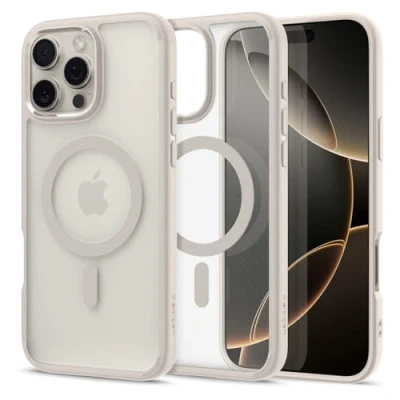 Obrázek Spigen Pro iPhone 16 pouzdro [Anti Yellowing] Ultra Hybrid MagFit Case na mobil průhledné tenké kompatibilní s MagSafe Frost Natural Titanium