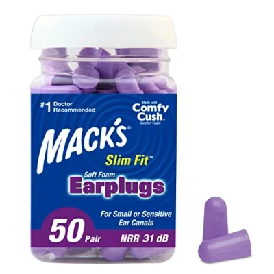 Obrázek Mack&#039;s Slim Fit špunty do uší s úzkým tvarem, fialové, 50 párů, Count (1 Pack of 1)