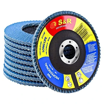 Obrázek S&amp;R sada lamelových brusných kotoučů 10 ks, 125 x 22,23 mm, profesionální kvalita, vějířovité kotouče, T29, brusek pro ocel, nerez, zrnitost P60