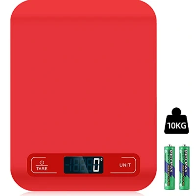 Obrázek kuchyňská váha digitální, 10 kg s LCD displejem a funkcí tára, na pečení vaření, měření přísad, šperků, 1 g (červená)