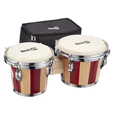 Obrázek RockJam RJ 100301 7&quot; a 8&quot; Bongo Set with Padded Bag and Tuning Wrench Red Natural Stripe