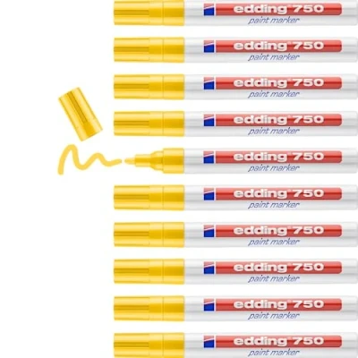 Obrázek edding 750 lakovacích značkovačů žlutý 1 tužka kulatý hrot 24 mm lakovací tyčinka pro označení a popisování kovu, skla, kamene nebo plastu odolná vůči teplu, trvalá, proti rozmazání