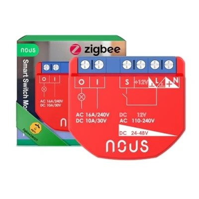 Obrázek NOUS ZigBee Smart Switch Module, 1 kanál, AC 16 A/DC 10 A, suché kontakty, nutný rozbočovač 3.0, kompatibilní s aplikací Alexa, Google Assistant, Home Tuya Life App