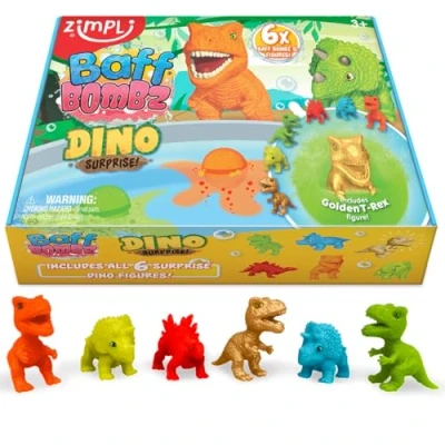 Obrázek Zimpli Kids 6 Überraschungs Badebomben Dinosaurier, Dinosaurier Spielzeuge im Inneren! Kindergeburtstagsgeschenke, Badespielzeug für Jungen und Mädchen