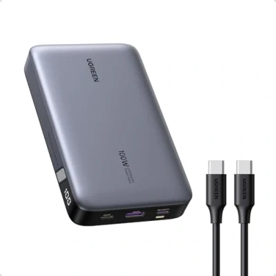 Obrázek UGREEN powerbanka Nexode 100 W, 20 000 mAh, se 3 přípojkami, USB C externí baterie s digitálním displejem, kompatibilní MacBook Pro/Air, iPhone 16/16 Pro /16 Max/15/14, Galaxy S24