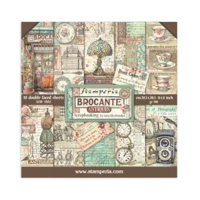 Obrázek Stamperia Scrapbook Paper Pad for Scrapbooking, album, vytváření karet, Bullet Journals, and More, Acid Free, Double Sided, Perfect Hobbies, Crafts, Gifting (Brocante Antiques) (20,3 x 20,3