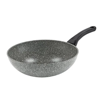 Obrázek Barazzoni monolitica saltapasta/Wok Stone Effekt in Aluminium, marmotech Beschichtung mit speziellen Induktion Aluminium/Stahl Ø 28 cm, Made Italien, Grau,