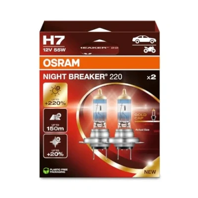 Obrázek OSRAM NIGHT BREAKER 220, H4, o 220 % více jasu, halogenová žárovka do světlometu, 64193NB220, skládací krabice (2 žárovky), bílá