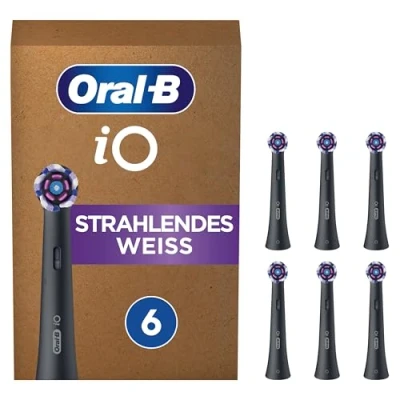 Obrázek Oral B iO zářivé bílé kartáčky pro elektrický zubní kartáček, 6 kusů, rozjasňující čištění zubů, originální nástavec na kartáček iO, balení v poštovní schránce, černá