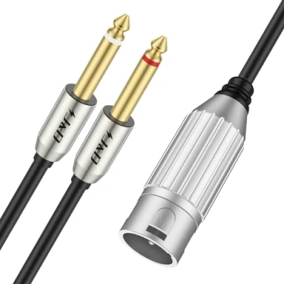 Obrázek J&amp;D Dual 1/4&quot; na XLR, XLR konektor duální 6,35 mm TS mono mikrofon kabel, pozlacený stereo audio konvertor kabel a Y splitter 1 metr