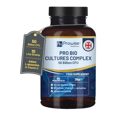 Obrázek Komplexní probiotika a prebiotika Bio Cultures 50 miliard CFU 10 živých kmenů bakterií doplněno inulinem, L glutaminem vitaminem C 60 kapslí