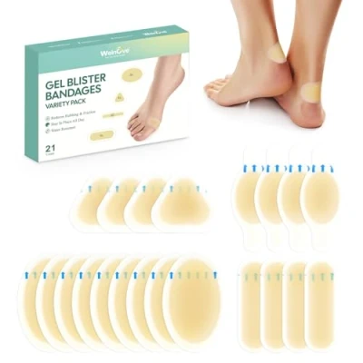 Obrázek 21 Pieces Blister Plasters for Feet Welnove Invisible Hydrocolloid Gel Bandages Cushions Heel, Toe &amp; Foot, Water Resistant