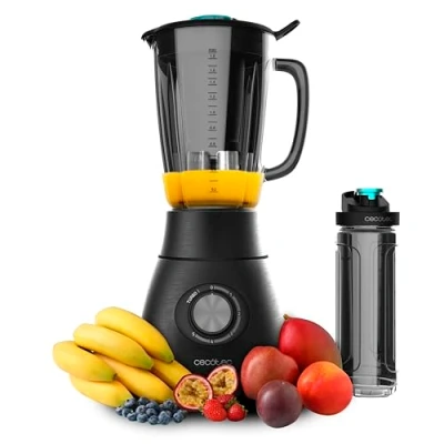 Obrázek Cecotec Stojací mixér Power Black Titanium 2500MAX Go. Maximální výkon 2500 W, 6 čepelí s černým titanovým povlakem, žáruvzdorný džbán o objemu 1,8 l, 5 rychlostí, včetně láhve na pití