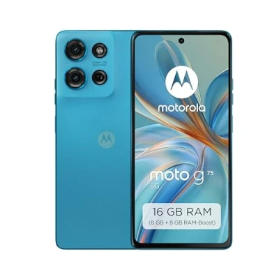 Obrázek Motorola Moto g75 5G smartphone (displej 6,78&quot; FHD+, 50MP kamera, 8/256 GB, 5000 mAh, Android 14) Aqua Blue (umělá kůže), vč. ochranného krytu [exkluzivně v obchodě Amazon]