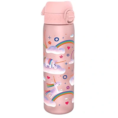 Obrázek ion8 Trinkflasche, 500 ml, Auslaufsicher, Einhandöffnung, Sichere Verriegelung, Spülmaschinenfest, BPA frei, Tragegriff, Klappdeckel, Leicht zu Reinigen, Klimaneutral, Einhorn Regenbögen Design