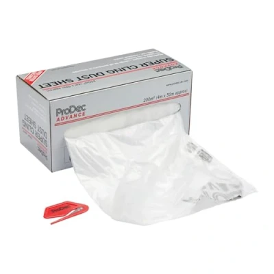 Obrázek ProDec Advance 200 m² (4 m x 50 m) Super Cling Polyethylen Staubschutzfolienrolle, statisch aufgeladen, unsichtbare Haftung ohne Klebeband, zum Schutz von Böden/Möbeln/Wänden beim Malen und Dekorieren