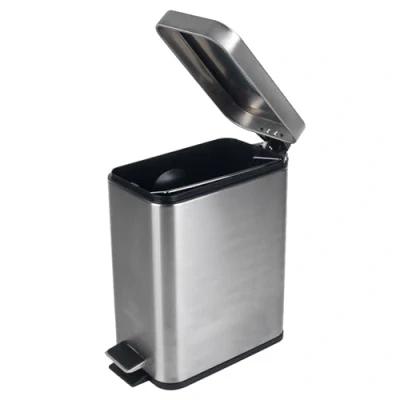 Obrázek Beldray LA041173SS Treteimer für Badezimmer Abfalleimer mit rechteckigem Soft Close Deckel, Küchen /Schlafzimmer /Büro, herausnehmbarer Inneneimer, 5 L, schlankes, tragbarer Tragegriff, Edelstahl