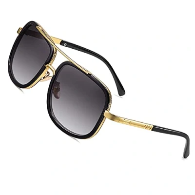 Obrázek SHEEN KELLY Retro quadratische Sonnenbrille Marken Metallgoldsonnenbrille Pilot Driver Mirror Gradient Lens