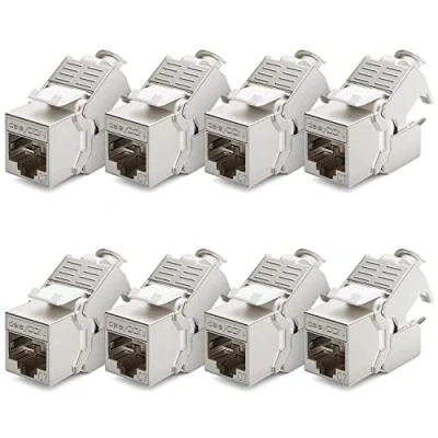 Obrázek deleyCON 8x CAT 7 Keystone Jack modul optimální pro CAT7 CAT6 CAT6a instalační kabel spojka propojovací síťový STP stínění RJ45 zdířka 1000 MHz 10 Gbit/s Stříkací svorka (LSA)