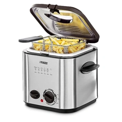Obrázek Princess 182611 Mini fritéza s fondue rychlé zahřátí filtr zápachu obsah 1,2 litru, stříbrná