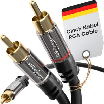Obrázek KabelDirekt 2 m kabel Cinch Y, 1 na Cinch, stereo audio (koaxiální kabel, RCA konektor/konektor, analogový/digitální, adaptér pro subwoofer/zesilovač/HiFi a domácí kino/přijímač,