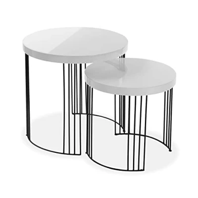 Obrázek Versa Kansas Beistelltisch für das Wohnzimmer, Schlafzimmer oder die Küche. Moderner, niedriger Tisch, 2er Set, Maßnahmen (H x L B) 55 cm, Holz und Metall, Farbe: Weiß